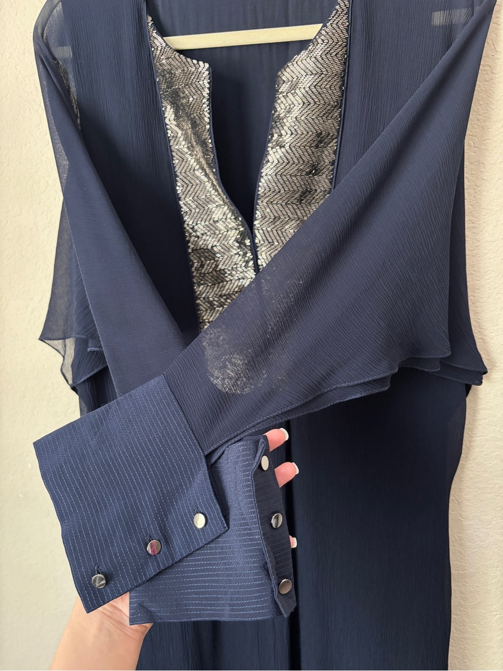 Rohit Gandhi + Rahul Khanna Crinkle Silk Beaded Placket Midi Formal Dress - Picture 12 of 14